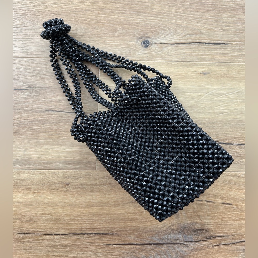 Vintage Black Beaded Hand Bag
